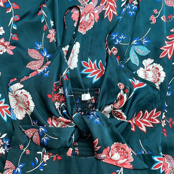 dark green flower dress- with slit on side - Picture 2 of 5